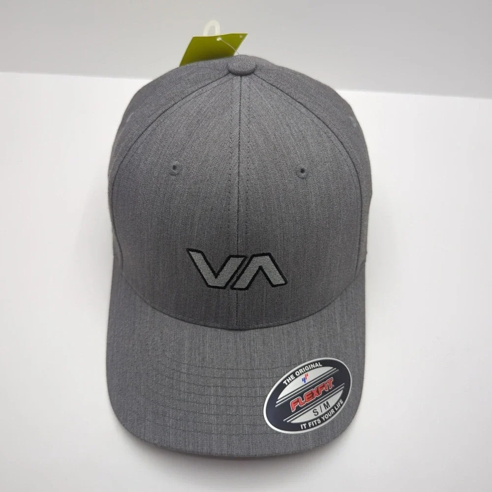 RVCA Chester Flexfit Hat Heather Grey VA Logo Baseball Cap S/M 3D5542502